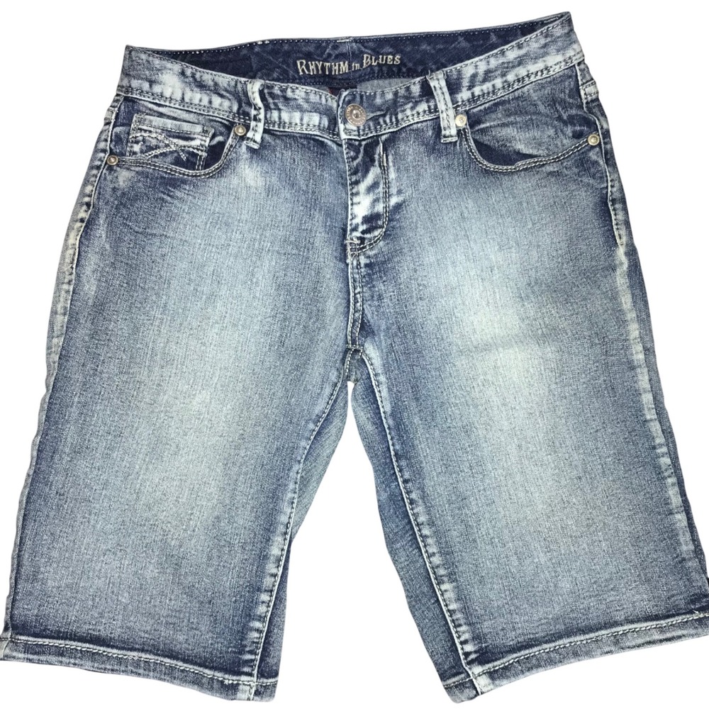 Rhythm in Blues Bailey Womens Denim Bermuda Shorts Blue Size 8 Stretch‎
